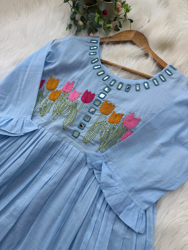 ✨ Premium Mul Chanderi Mirror Work Anarkali Set ✨