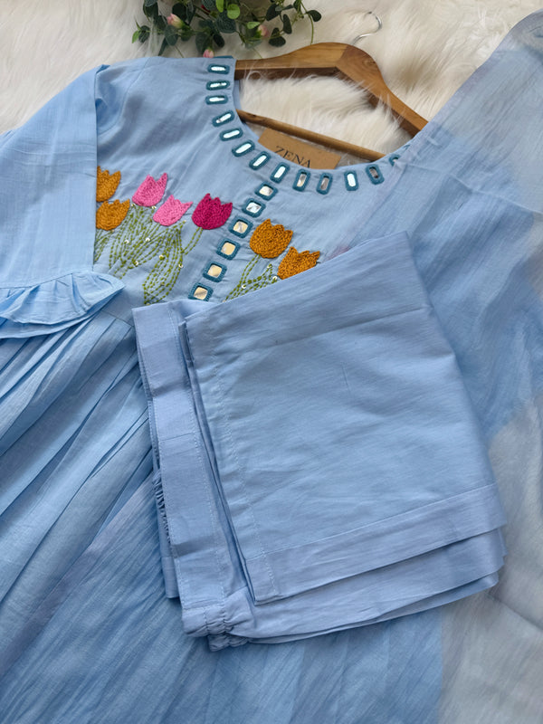 ✨ Premium Mul Chanderi Mirror Work Anarkali Set ✨