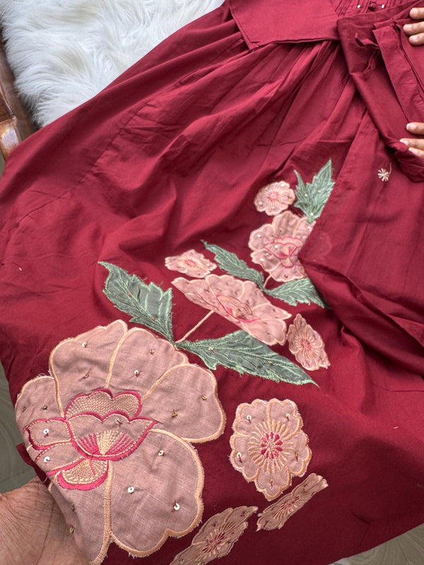 ✨ Pure Cotton Hand Detailed Anarkali Set – Appliqué Work ✨