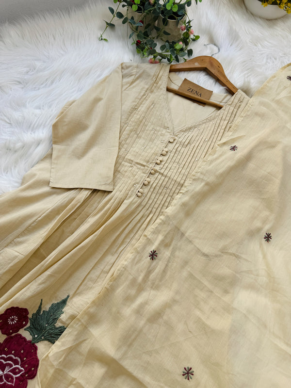✨ Pure Cotton Hand Detailed Anarkali Set – Appliqué Work ✨