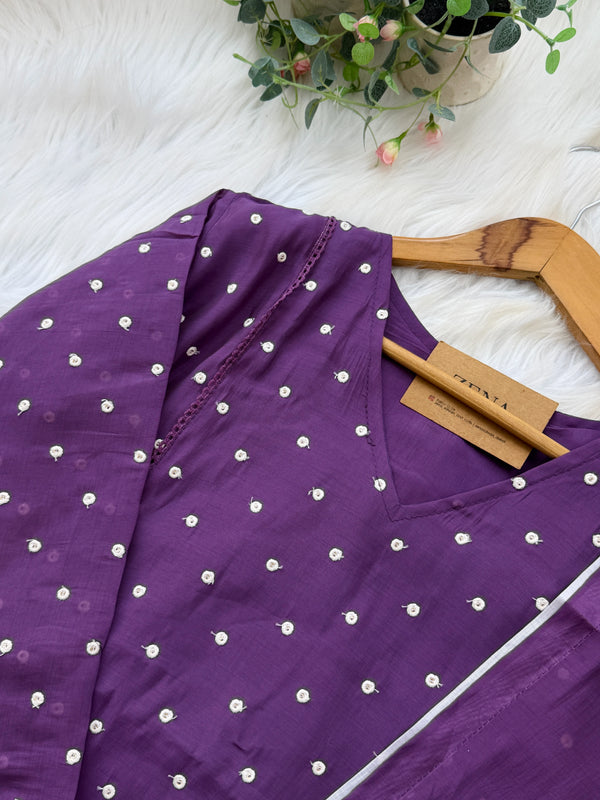 ✨ Mul Chanderi Thread Work A-Line Kurti Set ✨