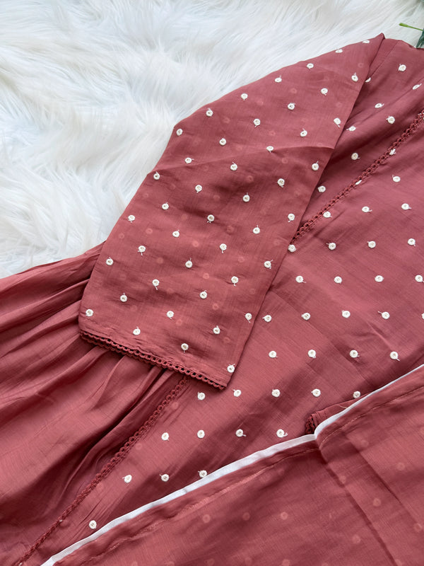 ✨ Mul Chanderi Thread Work A-Line Kurti Set ✨