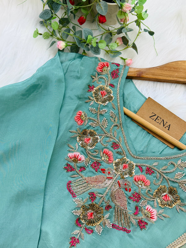 ✨ Tissue Silk Hand Work Kurti Set ✨