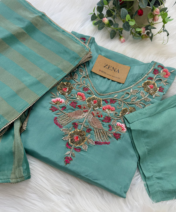 ✨ Tissue Silk Hand Work Kurti Set ✨