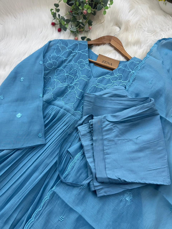✨ Mul Chanderi Appliqué Work Kurti Set ✨