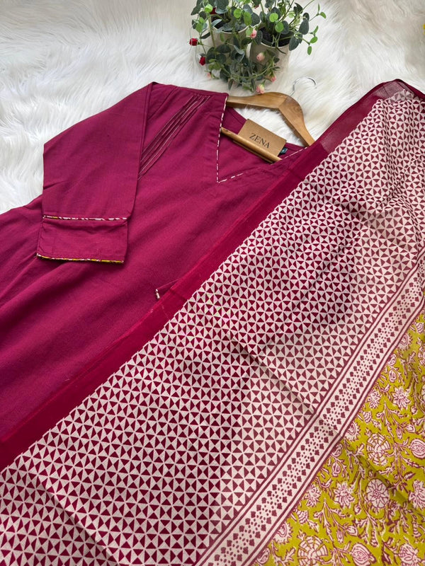 ✨ Pure Cotton A-Line Kurti Set ✨