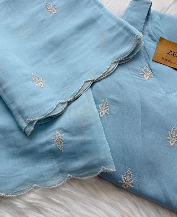 ✨ Mul Chanderi Embroidered Kurti Set ✨