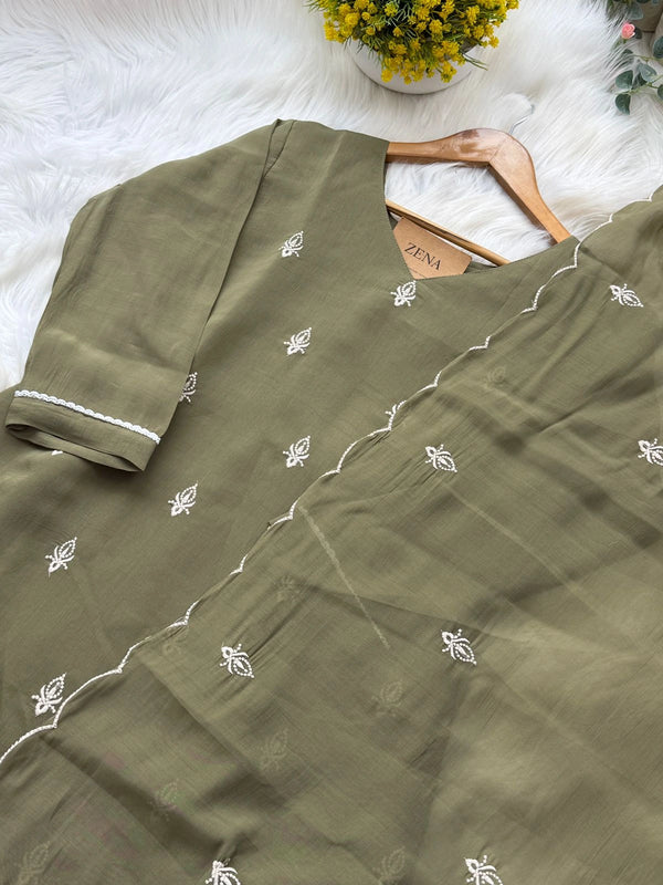 ✨ Mul Chanderi Embroidered Kurti Set ✨