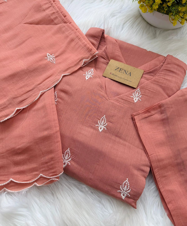 ✨ Mul Chanderi Embroidered Kurti Set ✨