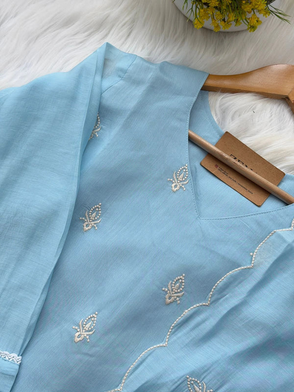 ✨ Mul Chanderi Embroidered Kurti Set ✨