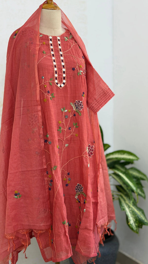 ✨ Premium Mul Chanderi Embroidered Kurti Set ✨