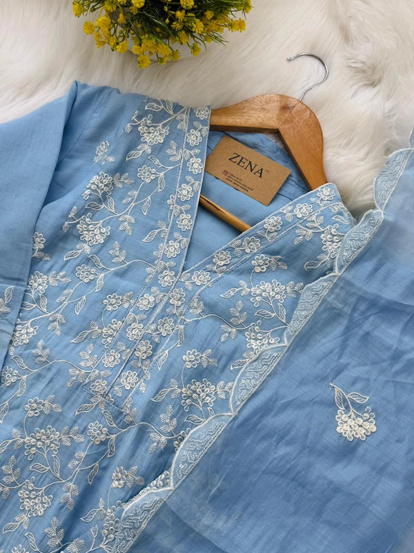 ✨ Mul Chanderi Embroidered Kurti Set ✨
