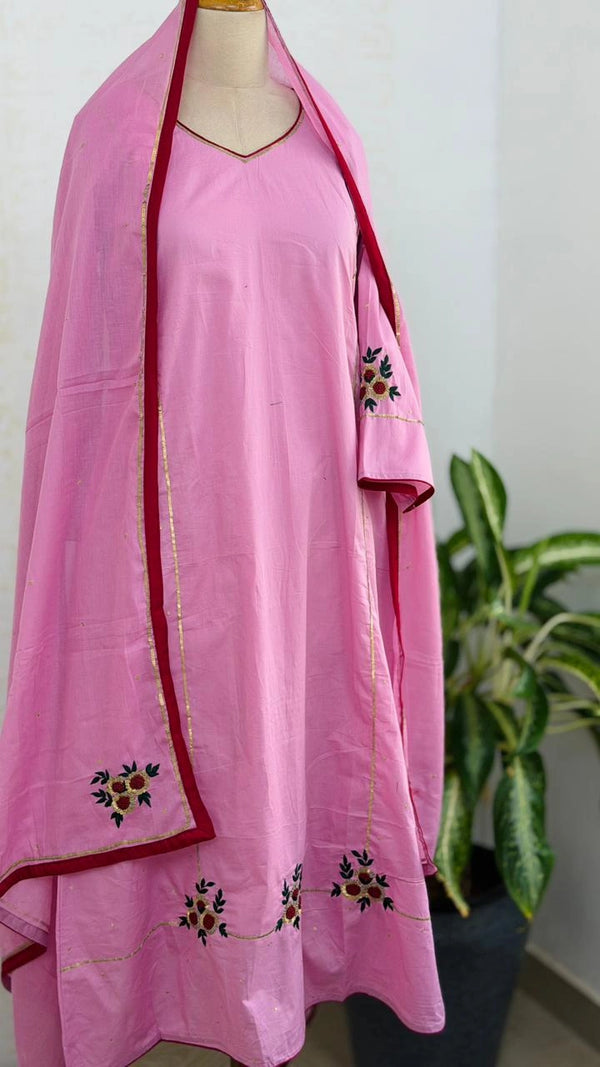 ✨ Premium Mul Chanderi Hand Detailed A-Line Kurti Set ✨