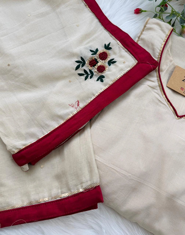 ✨ Premium Mul Chanderi Hand Detailed A-Line Kurti Set ✨