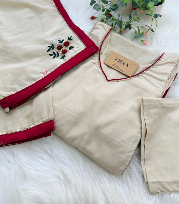 ✨ Premium Mul Chanderi Hand Detailed A-Line Kurti Set ✨