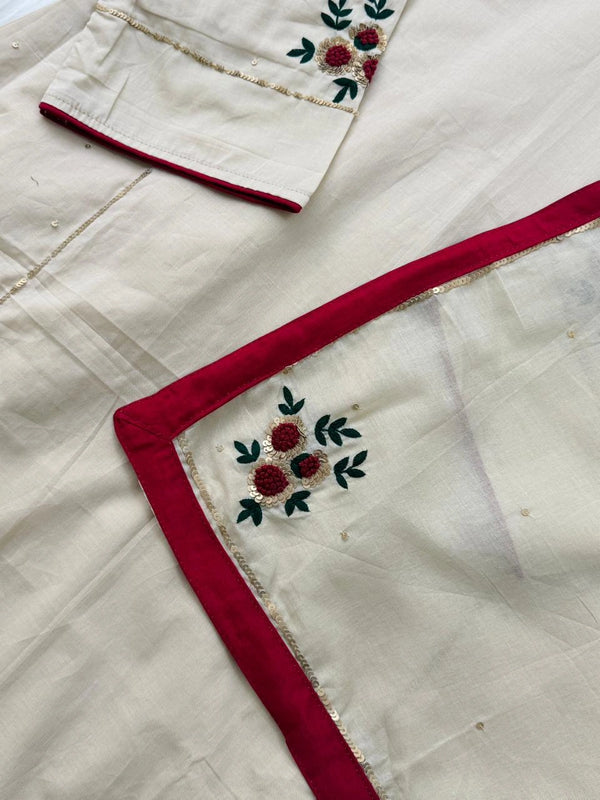 ✨ Premium Mul Chanderi Hand Detailed A-Line Kurti Set ✨