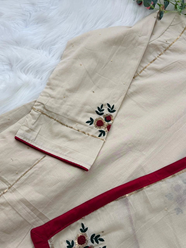 ✨ Premium Mul Chanderi Hand Detailed A-Line Kurti Set ✨