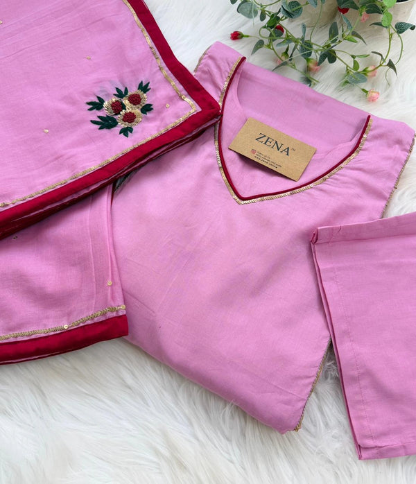 ✨ Premium Mul Chanderi Hand Detailed A-Line Kurti Set ✨