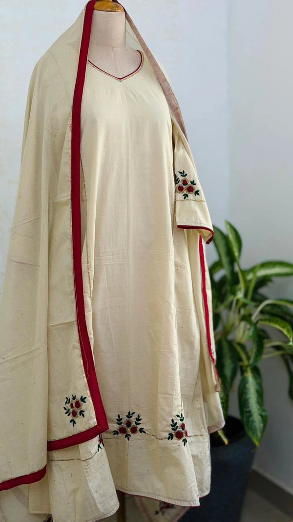 ✨ Premium Mul Chanderi Hand Detailed A-Line Kurti Set ✨