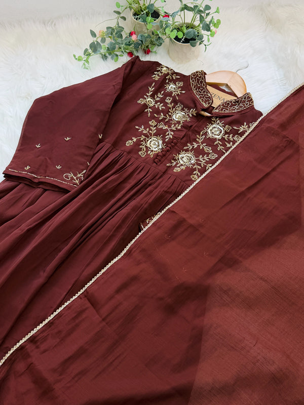 ✨ Glass Chanderi Handwork Anarkali Set ✨