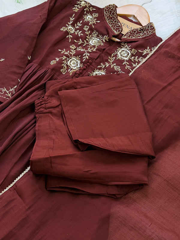 ✨ Glass Chanderi Handwork Anarkali Set ✨