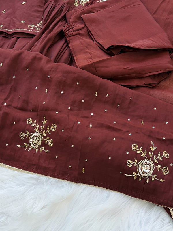 ✨ Glass Chanderi Handwork Anarkali Set ✨