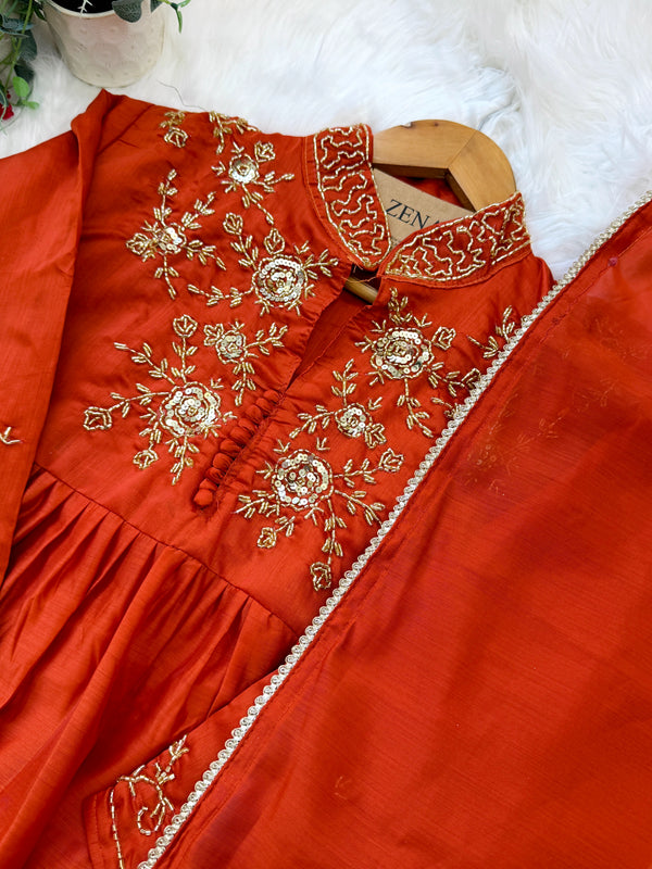 ✨ Glass Chanderi Handwork Anarkali Set ✨