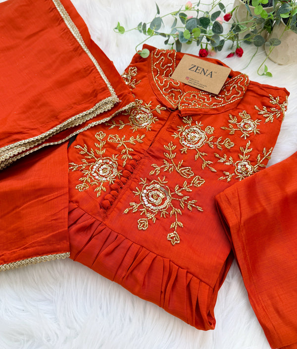 ✨ Glass Chanderi Handwork Anarkali Set ✨