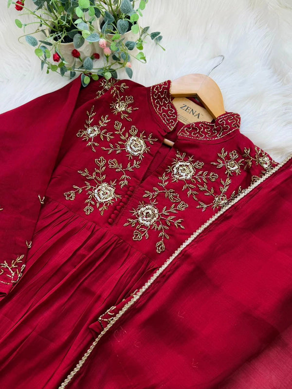 ✨ Glass Chanderi Handwork Anarkali Set ✨