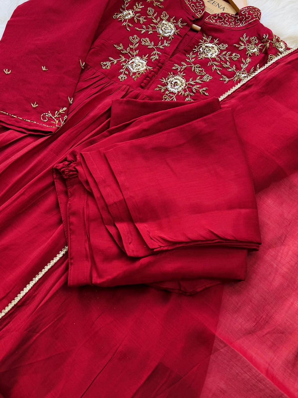 ✨ Glass Chanderi Handwork Anarkali Set ✨