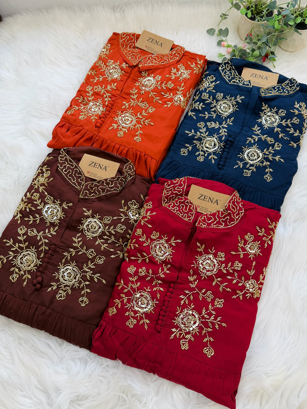 ✨ Glass Chanderi Handwork Anarkali Set ✨