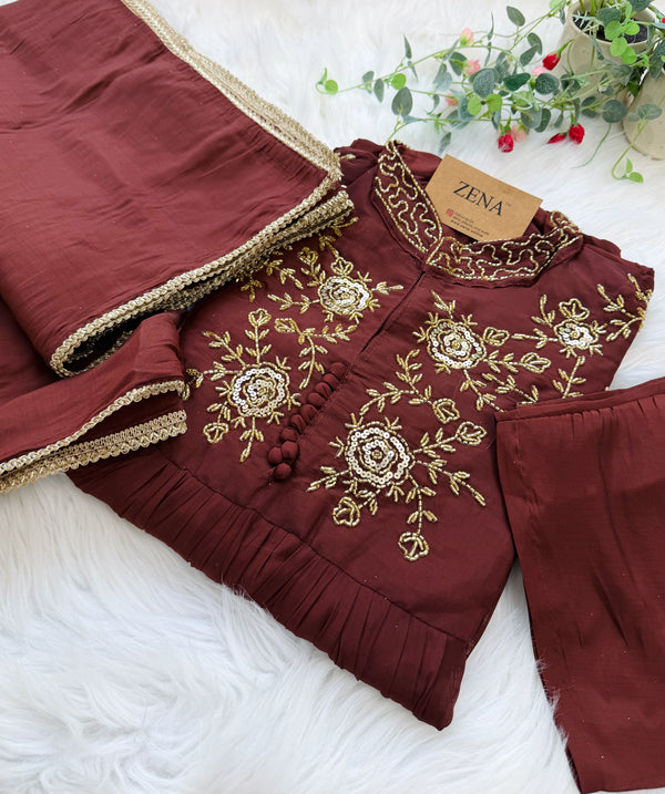 ✨ Glass Chanderi Handwork Anarkali Set ✨