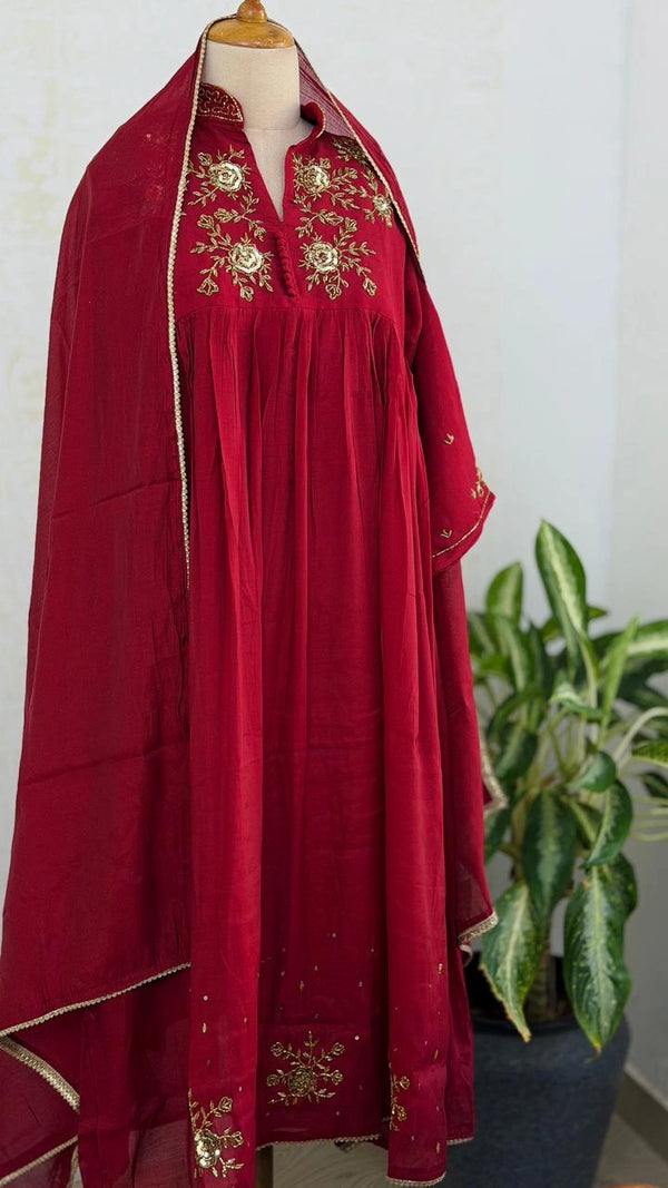 ✨ Glass Chanderi Handwork Anarkali Set ✨