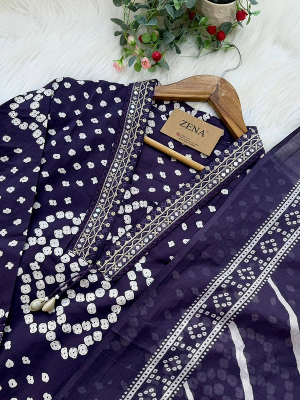 ✨ Pure Cotton Mirror Work Kurti Set with Handwork Details ✨