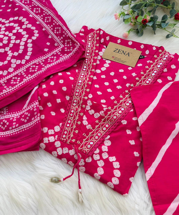 ✨ Pure Cotton Mirror Work Kurti Set with Handwork Details ✨