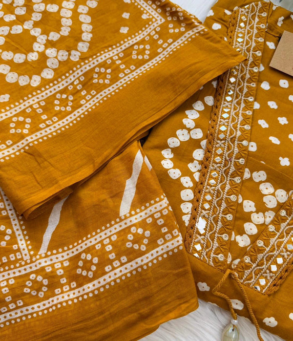 ✨ Pure Cotton Mirror Work Kurti Set with Handwork Details ✨
