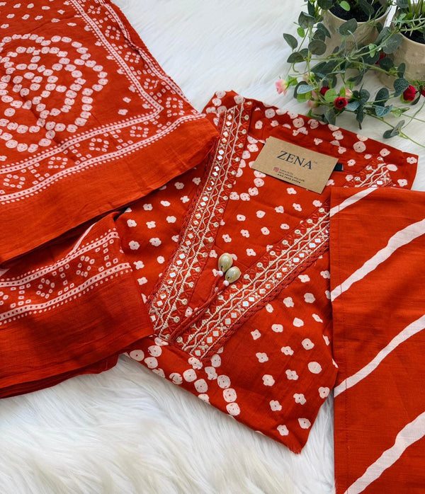 ✨ Pure Cotton Mirror Work Kurti Set with Handwork Details ✨