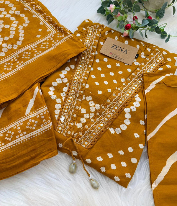 ✨ Pure Cotton Mirror Work Kurti Set with Handwork Details ✨