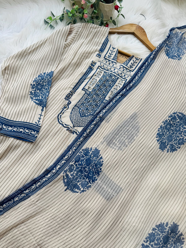 ✨ Pure Muslin Hand Detailed Kurti Set ✨