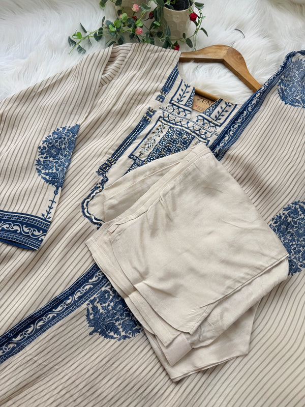 ✨ Pure Muslin Hand Detailed Kurti Set ✨