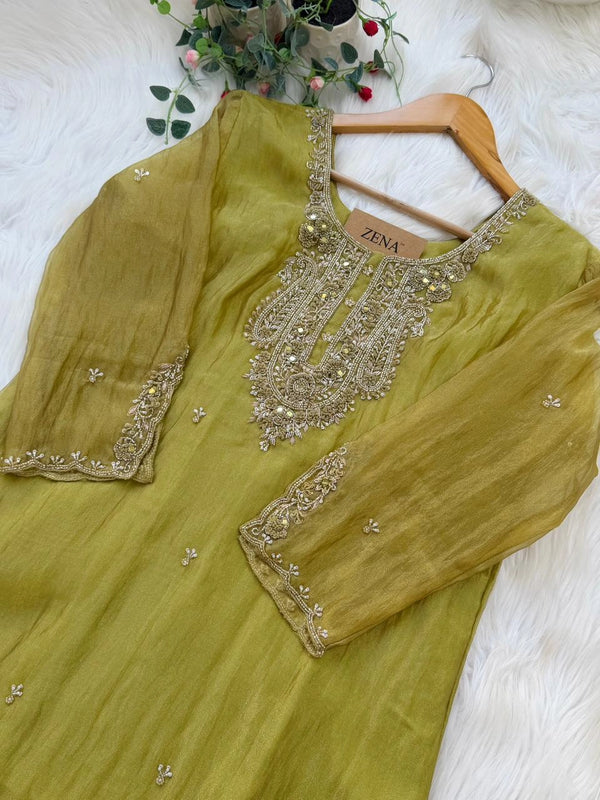 ✨ Premium Crushed Tissue Silk Handwork Suit – Top, Bottom & Dupatta ✨