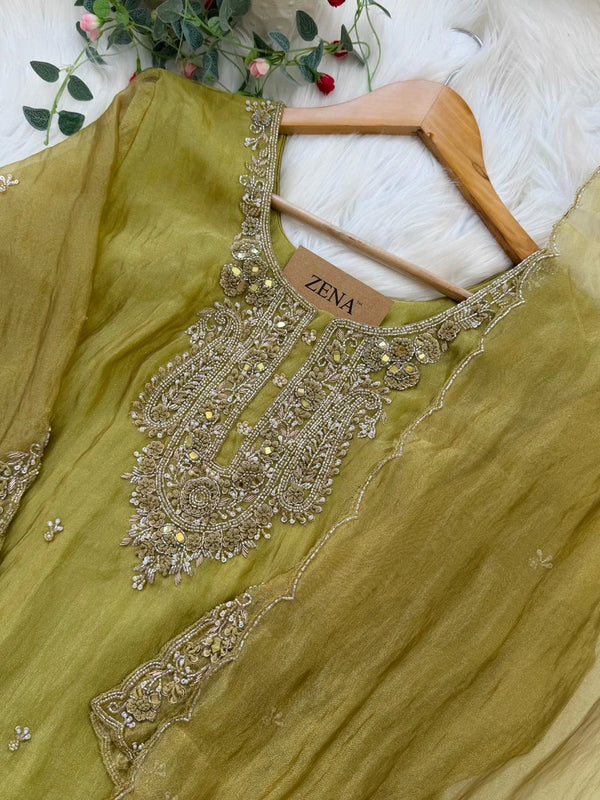 ✨ Premium Crushed Tissue Silk Handwork Suit – Top, Bottom & Dupatta ✨
