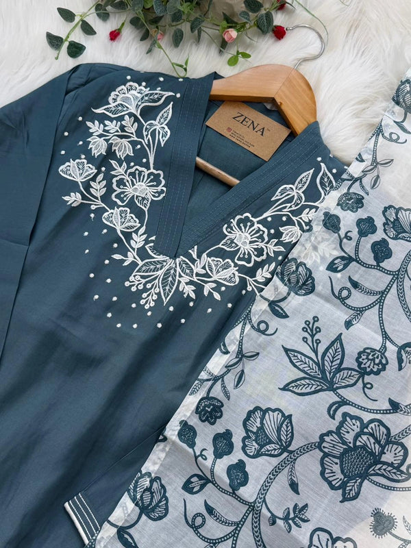 ✨ Modal Mul Chanderi Embroidered Kurti Set ✨