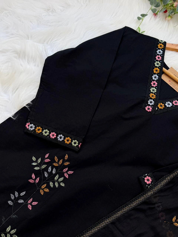 ✨ Cotton Embroidered V-Neck Kurti Set ✨