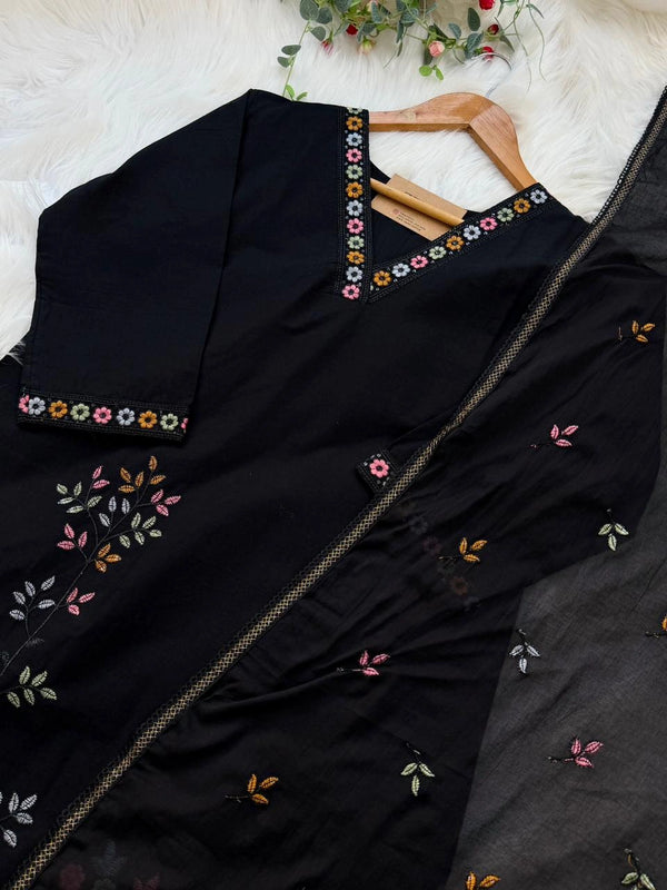 ✨ Cotton Embroidered V-Neck Kurti Set ✨