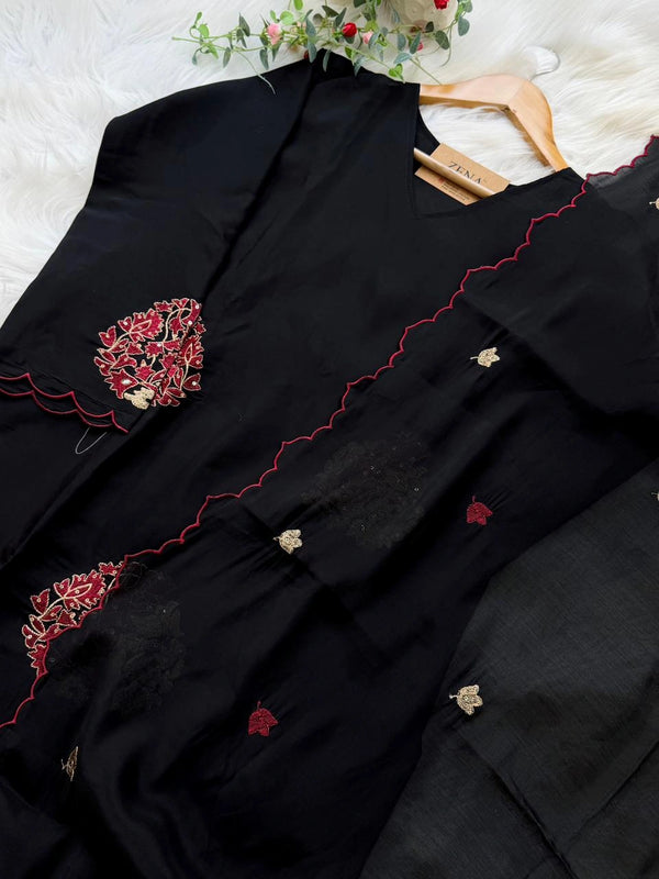 ✨ Roman Silk Embroidered Partywear Kurti Set ✨