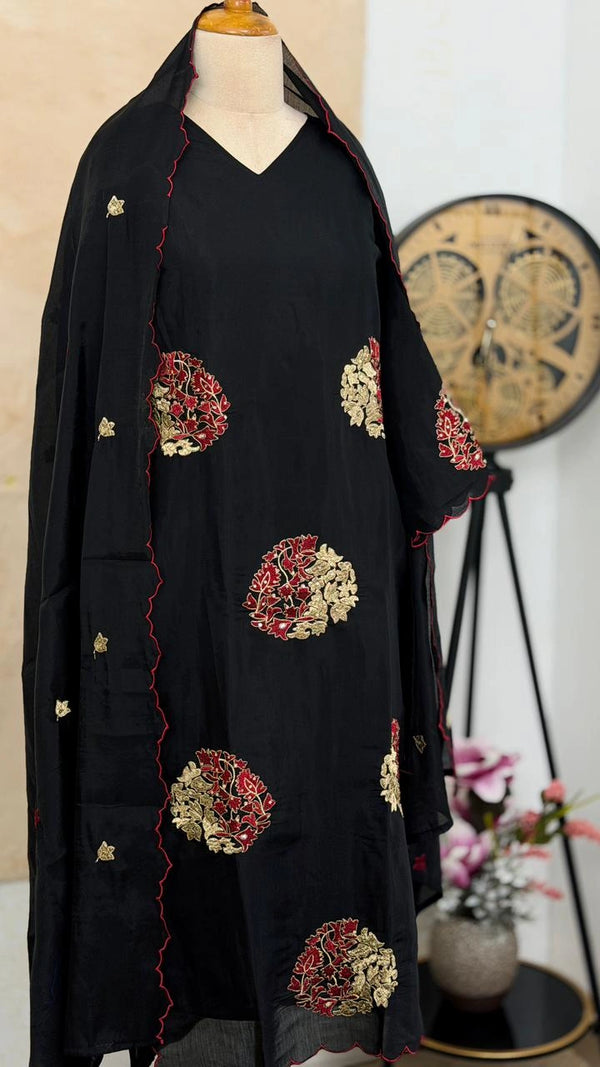✨ Roman Silk Embroidered Partywear Kurti Set ✨