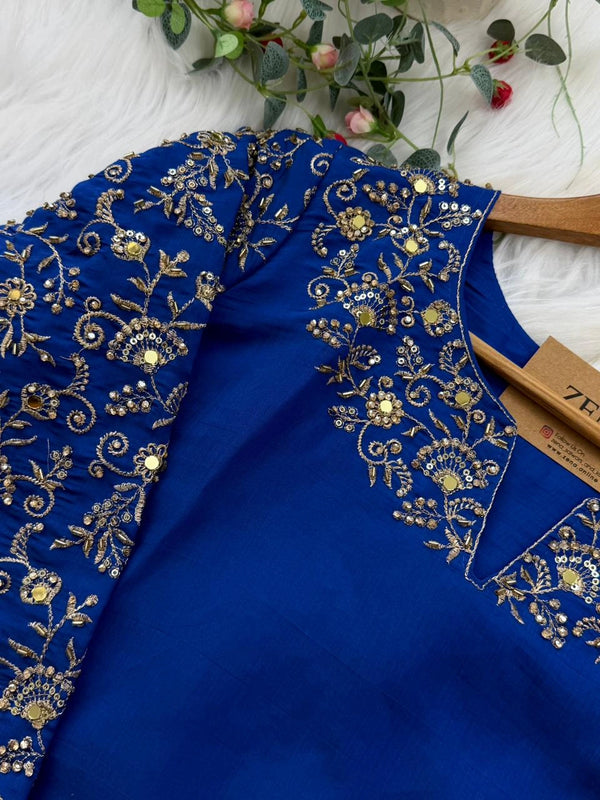 ✨ Glass Chanderi Embroidered Party Wear Kurti Set ✨
