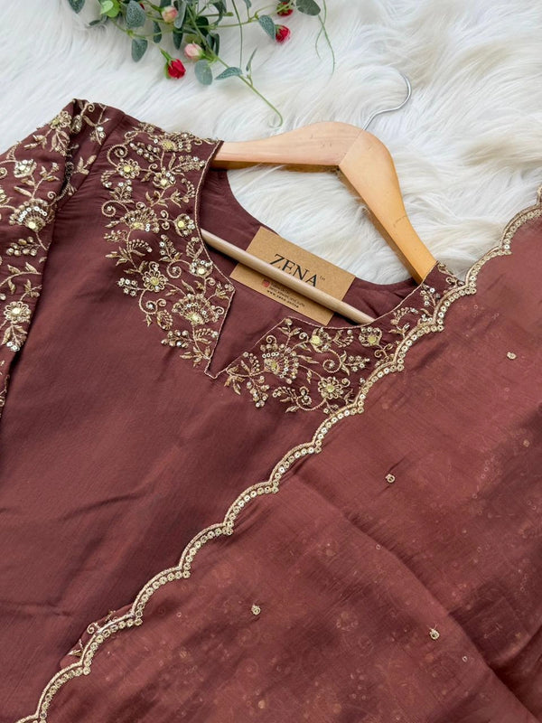 ✨ Glass Chanderi Embroidered Party Wear Kurti Set ✨