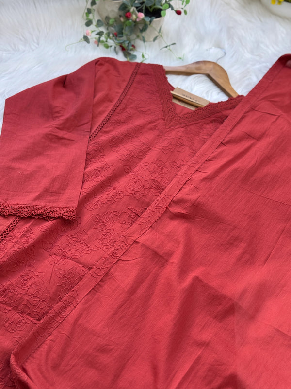 ✨ Premium Cotton Embroidered V-Neck Kurti Set ✨